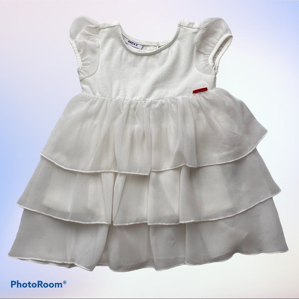 Mexx Baby Girl White Tiered Ruffle Dress Size 6-9M